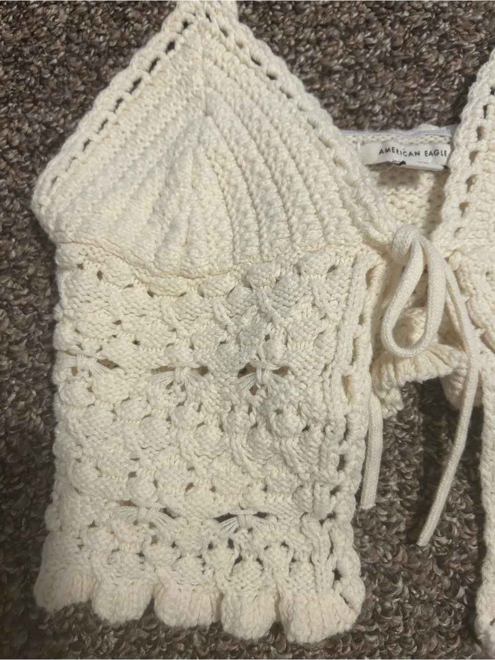 American Eagle Outfitters S Women’s  Ivory Crochet Tie-Front Crop Top Thin Strap - Picture 4 of 4